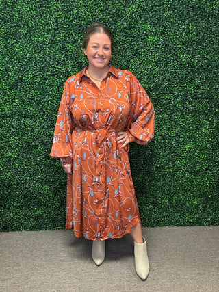 Western Satin Shirt Maxi Dress