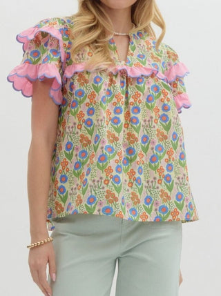 Flowers and Ruffles Top
