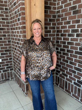 Leopard Button Up Blouse by Jodifl