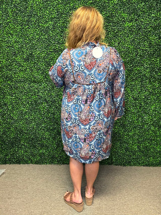 Blue Paisley Mini Dress