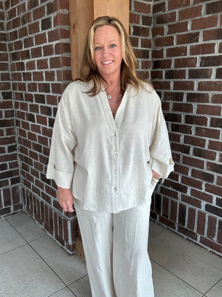 Stitch & Co Oatmeal Linen Wide Leg Pants