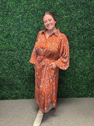 Western Satin Shirt Maxi Dress