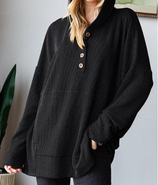 Heimish Ribbed Loose Fit Henley Hoodie