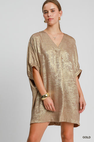 Metallic Foil Oversized Mini Dress