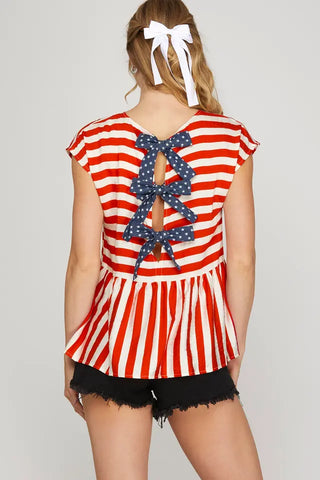 She+Sky Striped Bow Back Top