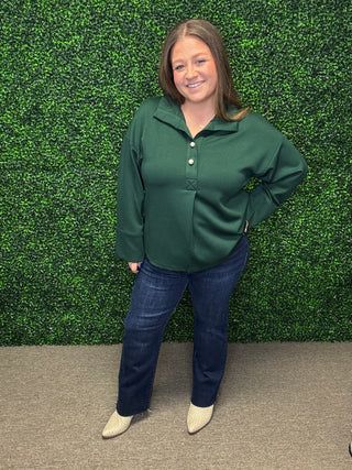 Jodifl Hunter Green Pleated Top