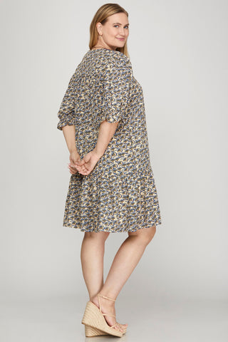 Abstract Floral Patchwork Mini Dress