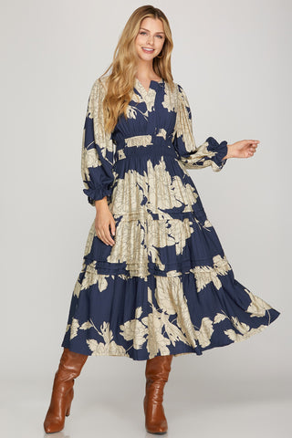 Navy Blossom Midi Dress