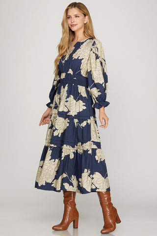 Navy Blossom Midi Dress