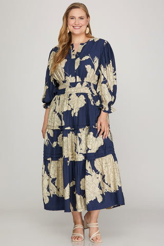 Navy Blossom Midi Dress