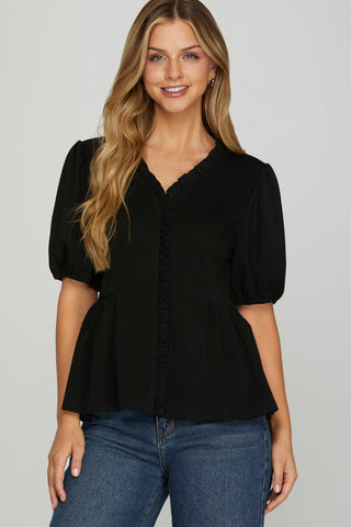 Classic Black Ruffle Blouse