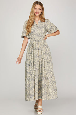 She + Sky Slate Blue Floral Maxi
