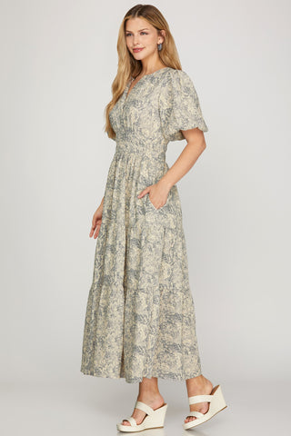 She + Sky Slate Blue Floral Maxi
