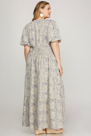 She + Sky Slate Blue Floral Maxi