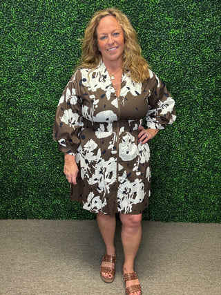 Espresso Floral Zip Up Dress