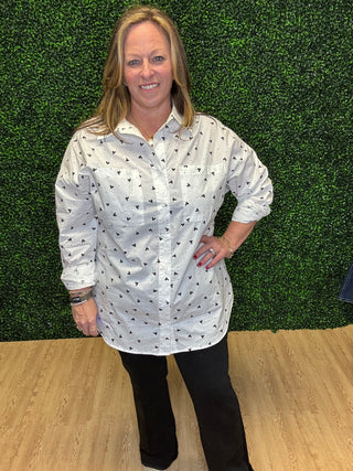 Mini Heart Print Top-White Birch