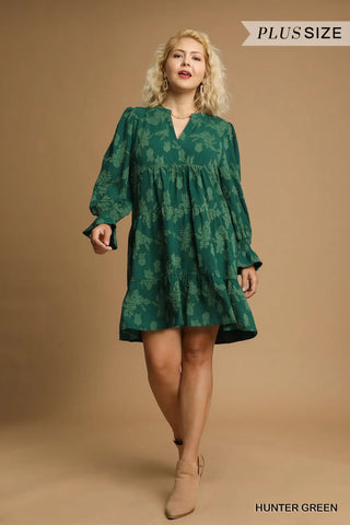 Green Jacquard Babydoll Dress