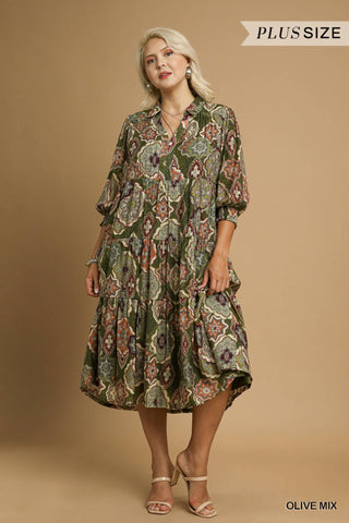 Boho Print Tiered Midi