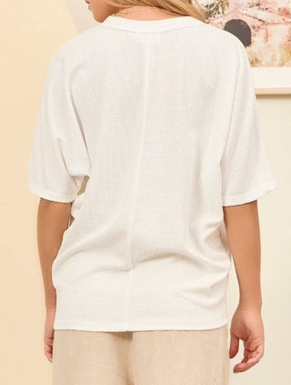 V Neck Waffle Knit Top