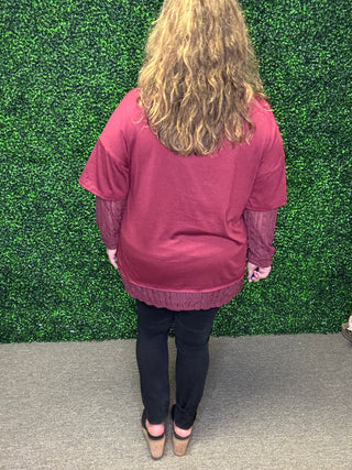 Knit Top with Lace Sleeve