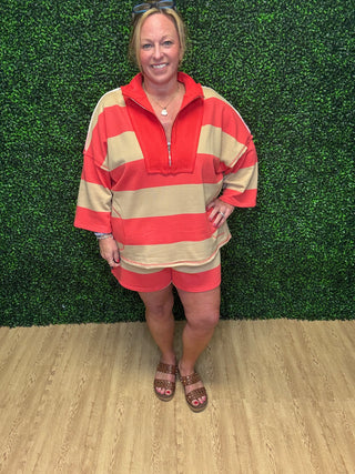 Coral & Sand Striped Short-Stitch & Co