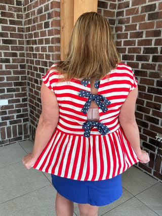 She+Sky Striped Bow Back Top