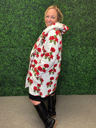 Davi & Dani Floral Button Front Hoodie Jacket