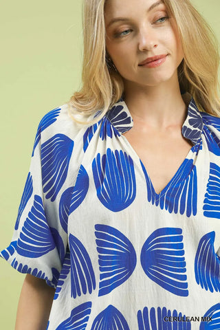 Umgee Shell Block Border Print Blouse