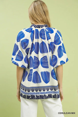 Umgee Shell Block Border Print Blouse