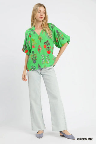 Umgee Floral Encyclopedia Print Blouse
