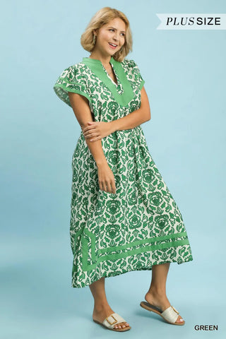 Umgee Abstract Two Toned Midi Dress