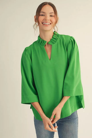 Jodifl Crinkled Ruffle Neck Top