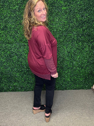 Knit Top with Lace Sleeve