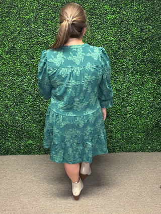 Green Jacquard Babydoll Dress-Umgee