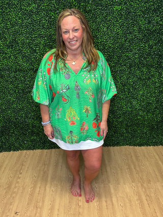 Umgee Floral Encyclopedia Print Blouse