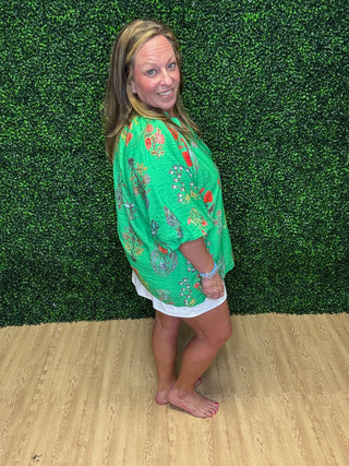 Umgee Floral Encyclopedia Print Blouse