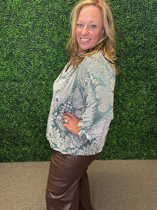 Damask Print Velvet Top