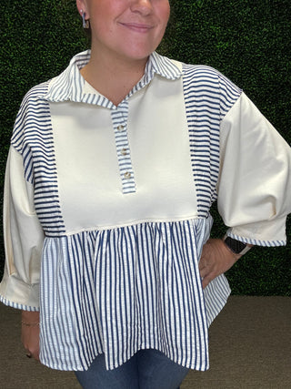 Harbor Stripe Peplum Top by She + Sky