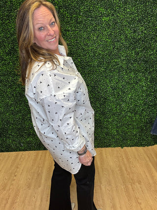 Mini Heart Print Top-White Birch