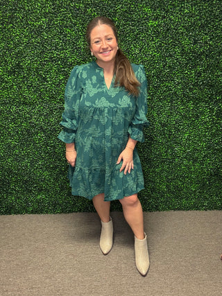 Green Jacquard Babydoll Dress