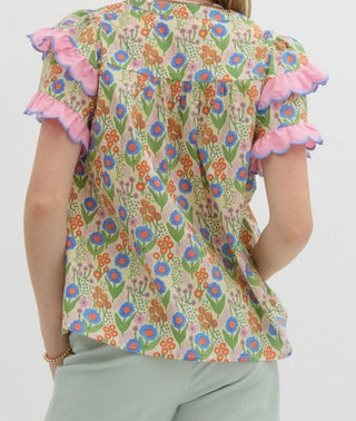 Flowers and Ruffles Top