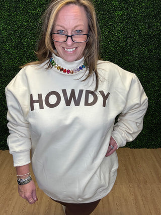 Howdy Mock Neck Pullover-Cream Sweatshirt