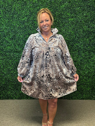 Adrienne Animal Print Velvet Dress
