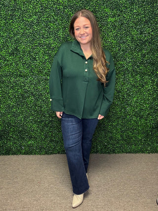 Jodifl Hunter Green Pleated Top