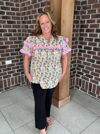 Entro Flowers and Ruffles Top