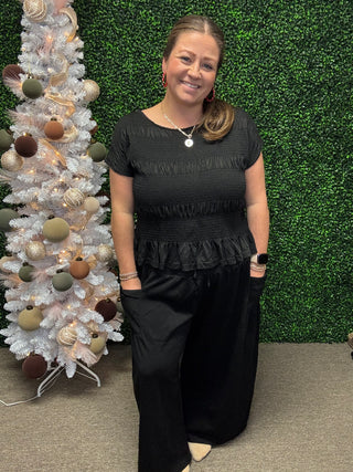 Davi & Dani Solid Color Top and Pants Set