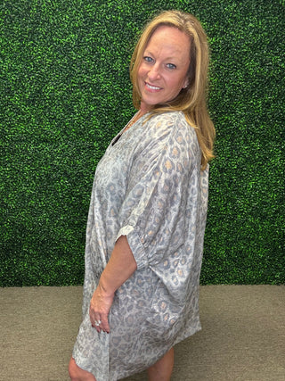 Umgee Metallic Leopard V Neck Mini