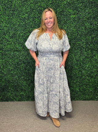 She + Sky Slate Blue Floral Maxi