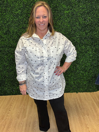 Mini Heart Print Top-White Birch