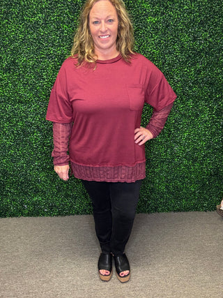 Knit Top with Lace Sleeve